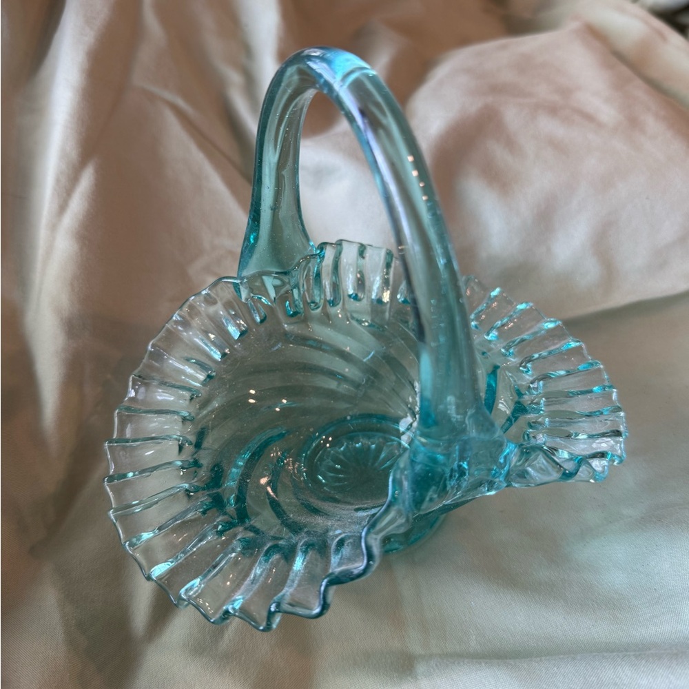 Aqua Glass Basket with Handle
